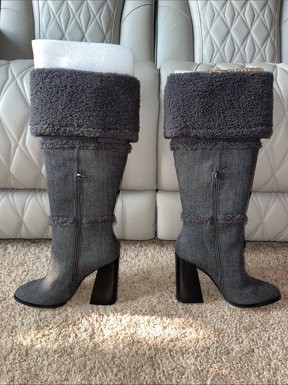 Jessica Simpson Gray Shearling-Trim Knee Boots - Picture 8 of 15